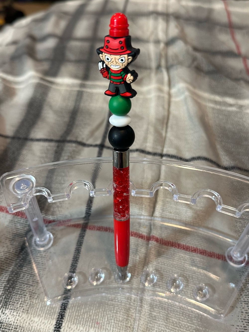 Red Character Bead Pen with Green, White & Black Accents